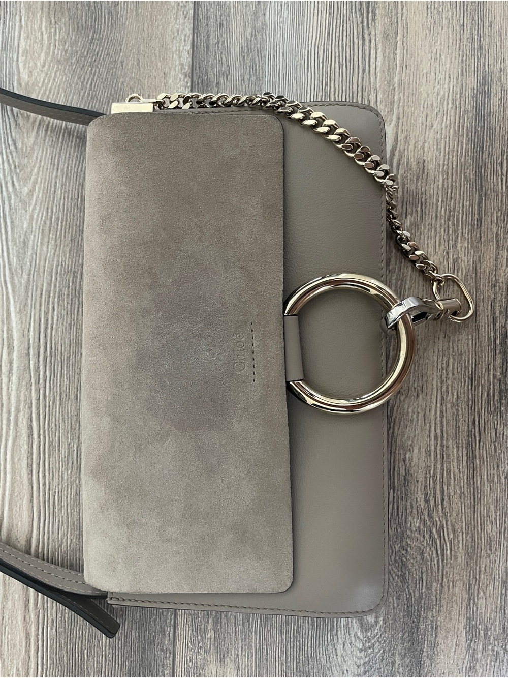 Chloé Faye Small Shoulder Bag - Taupe Suede & Leather